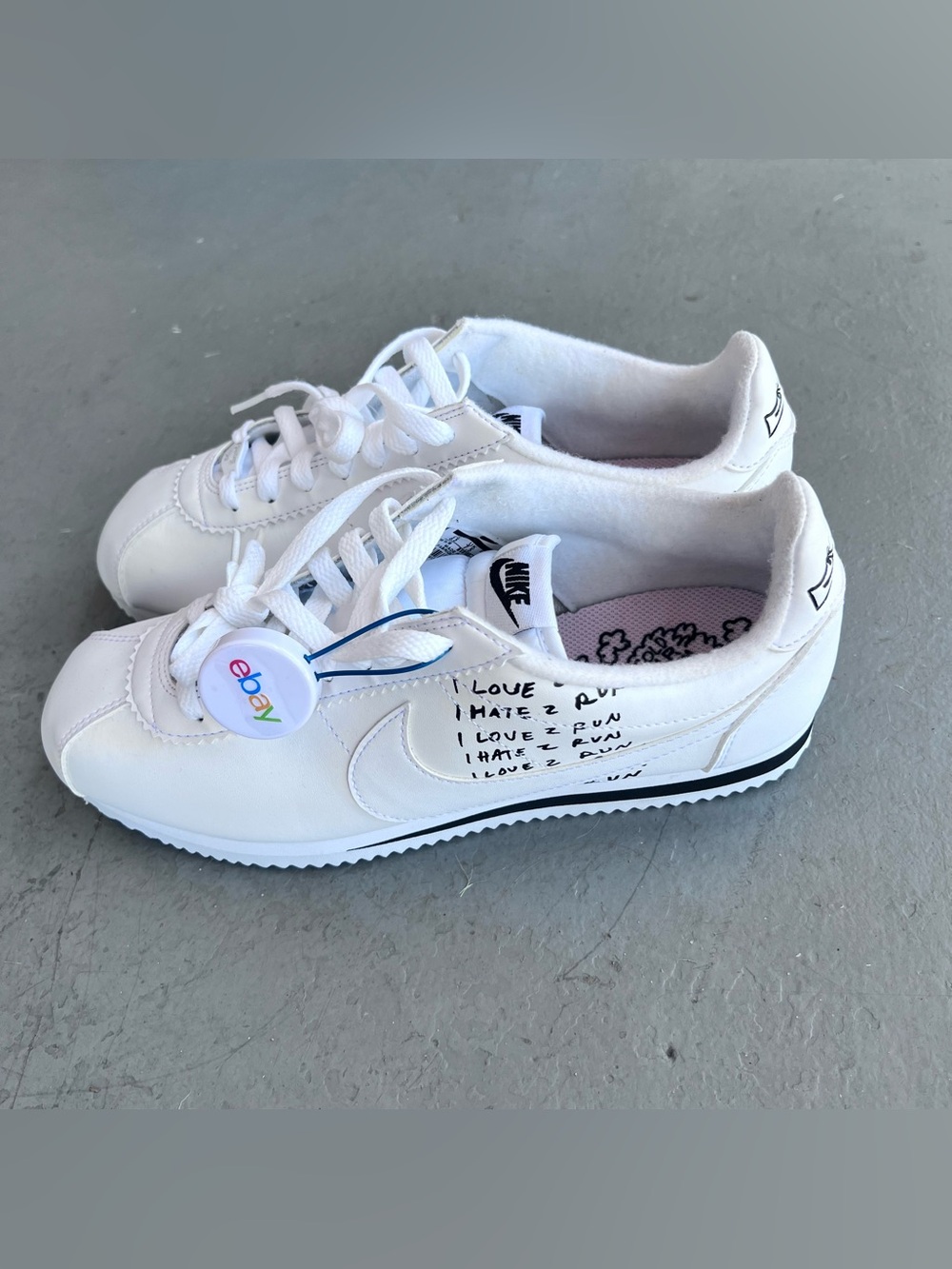 Nike x Nathan Bell Classic Cortez White I Love 2 Run BV8165-100 Mens 8.5 Shoes